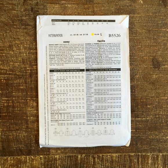 Butterick Sewing Pattern B5526 Women Shirt Button Down Simple Classic 6-12 UNCUT - Picture 2 of 3